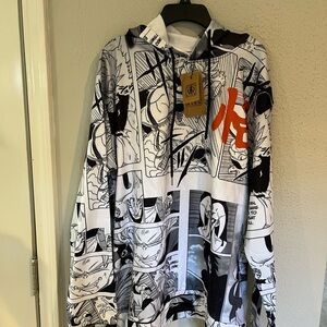 Anime Graphic Men's Hoodie - Black, White, and Red size XL, NWT